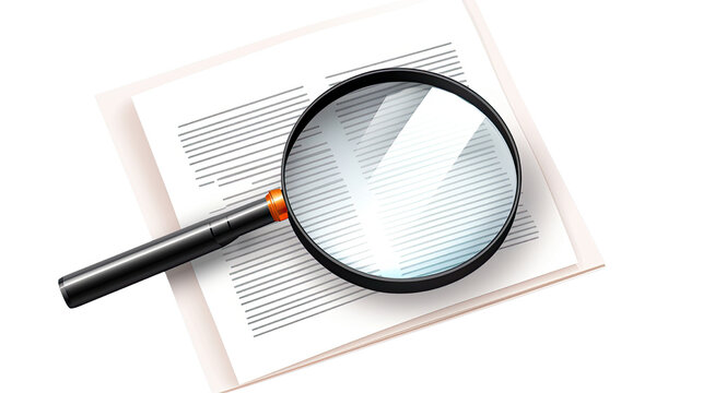 a magnifying glass over a document icon symbolizing on white background