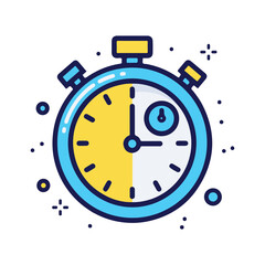 A vibrant stopwatch icon, half yellow, half white, displays time measurement.