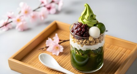 Japanese Matcha Parfait in Glass