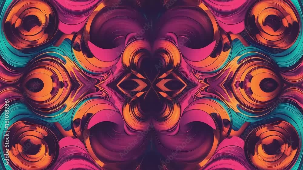 Poster vibrant abstract design featuring swirling shapes and colors, creating a dynamic visual experience