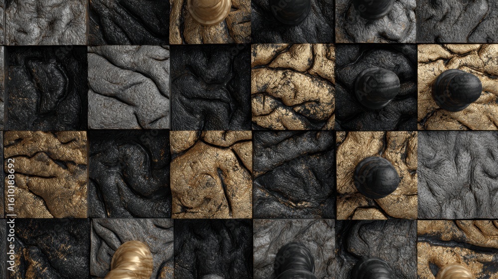 Poster chessboard merging with human brain texture illustrates the connection between strategy and thought 