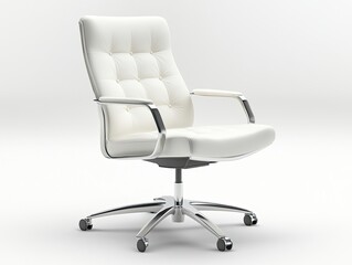 Fototapeta premium Elegant White Leather Office Chair with Ergonomic Design and Chrome Accents