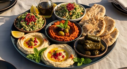 Mediterranean Mezze Platter with Pita and Hummus