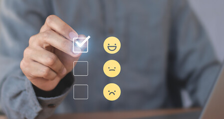 The concept of evaluating or satisfying customer service by ticking the smiley emoticon.