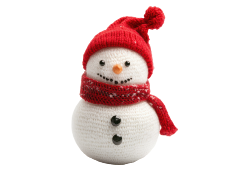 Knitted Snowman with Red Hat and Scarf
