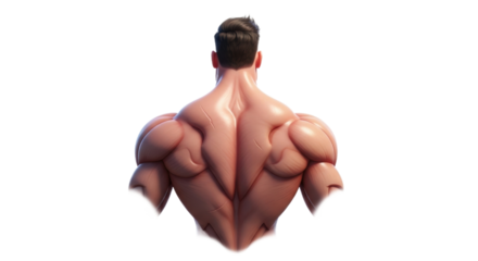 Detailed illustration of a muscular male back, highlighting anatomical details.