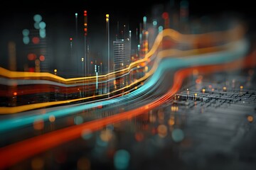 Vibrant Data Streams Flowing Through a Futuristic Circuit Board Cityscape