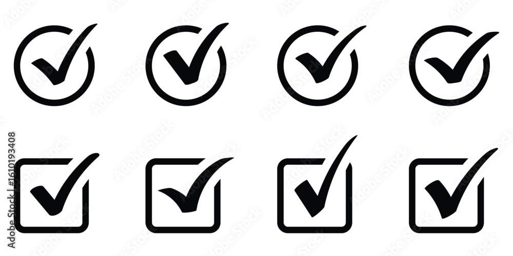 Aufkleber circle check icon set. black tick mark icon illustration. tick marks for completed actions and task 