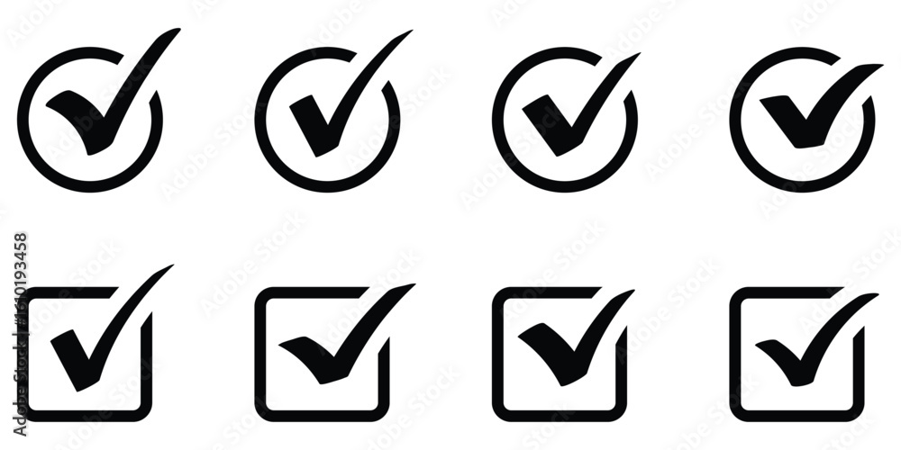 Poster circle check icon set. black tick mark icon illustration. tick marks for completed actions and task 
