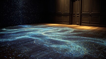 Projected river on wooden floor