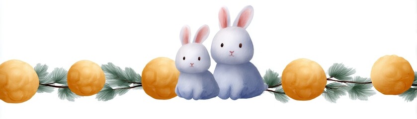 Easter Bunny and egg design decoration art. The design features two adorable bunny with some eggs in line with green leaf