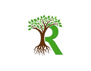 Obraz premium Green tree logo with letter R