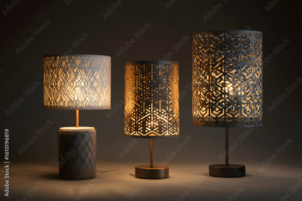 Poster modern table lamp with geometric light patterns for interior design themes