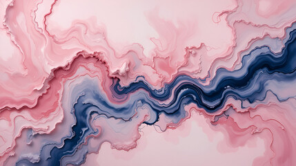 Blush and navy paint interacting, Ink Masterpiece, soft radiance arises from fluid paths, archival photo