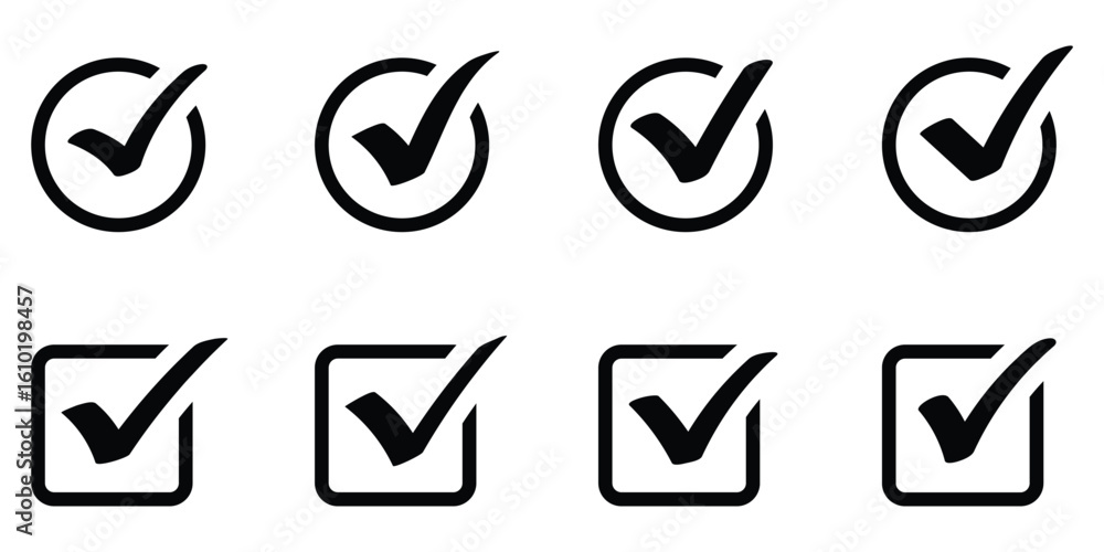 Poster check mark icon vector. approval tick icons. verified check mark icon. tick in box icons. circle and