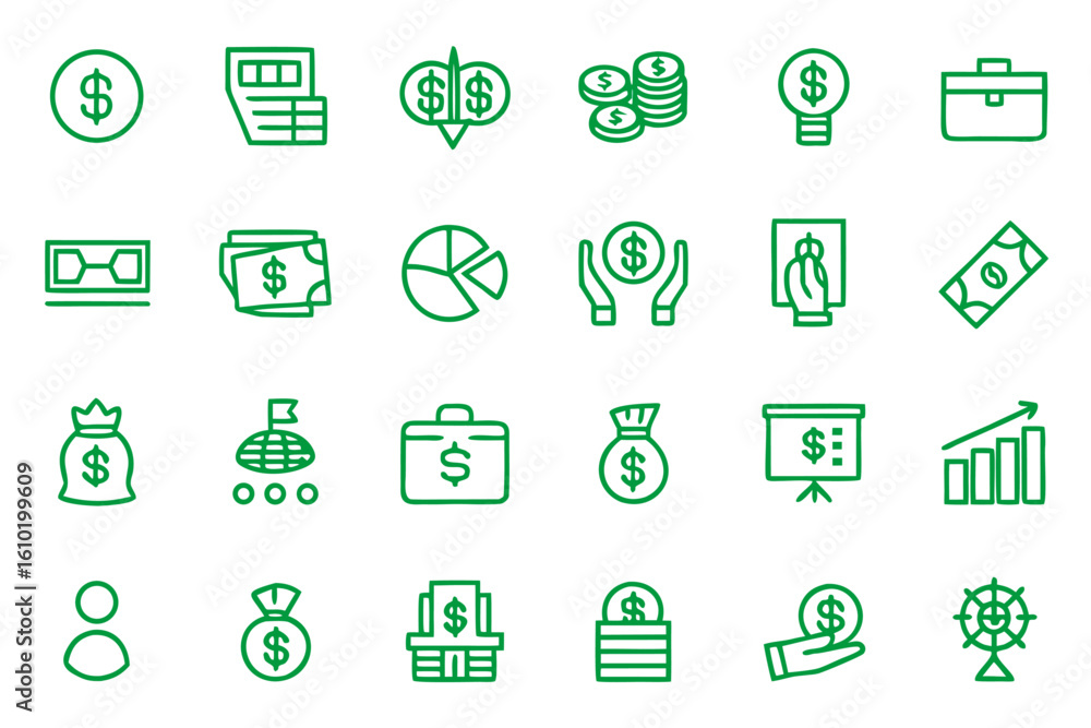 Poster comprehensive collection of financial lending symbols and graphics for digital platforms and applica