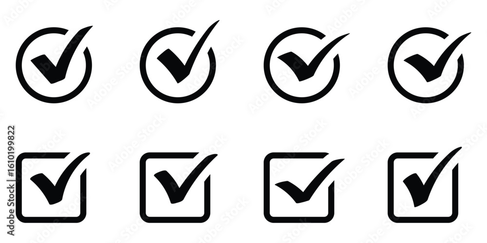 Poster check mark icon vector. approval tick icons. verified check mark icon. tick in box icons. circle and