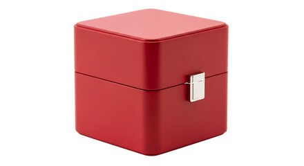 Fototapeta premium Red cube box with silver clasp isolated on a transparent background