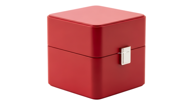 Red cube box with silver clasp isolated on a transparent background