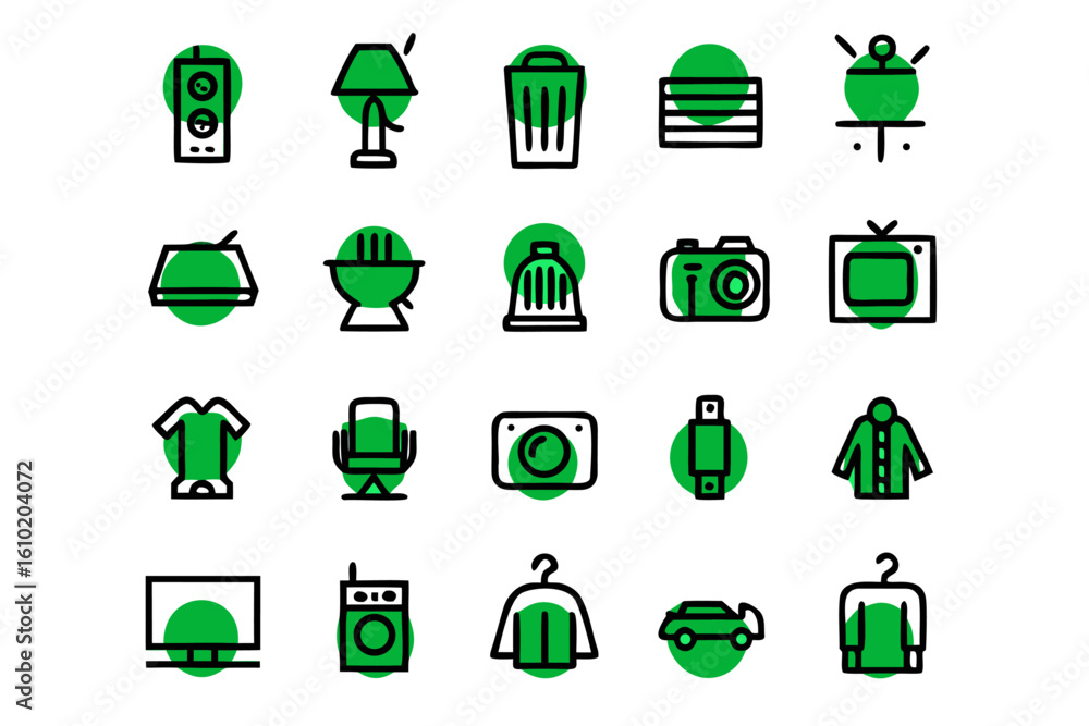 Aufkleber collection of clean modern line art symbols representing various commerce and shopping categories pe