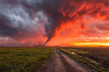 Fototapeten Fierce twister at fiery sunset © Kartunlucu