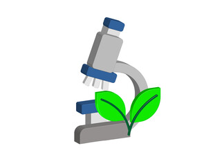 Simple 3D illustration of a microscope icon with a plant, transparent background, PNG format