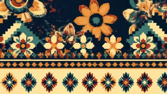 Floral patterned textile design with intricate borders