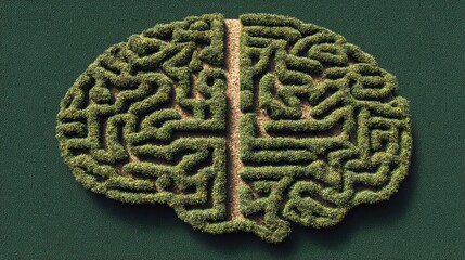 Intricate Brain-Shaped Labyrinth Designed With a Detailed Path and a Clean Top Left Section for Exploration and Challenge