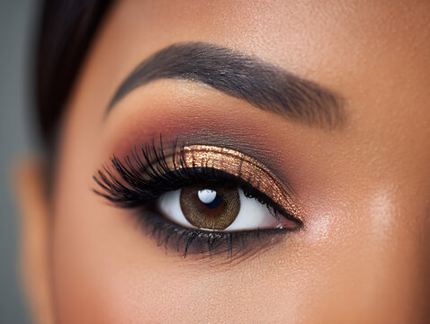 Eye makeup tutorial with shade transition on eyelid