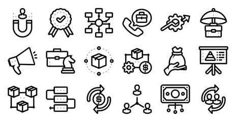 Business model icon set related to business, corporate, management, innovation, and others. vector illustration with line and outline style