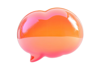 Glossy pink and orange lips shaped speech bubble isolated on white background