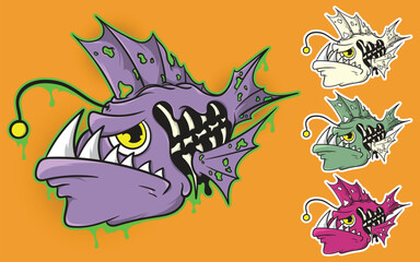 Colorful Angler Fish Cartoon Vector Set
