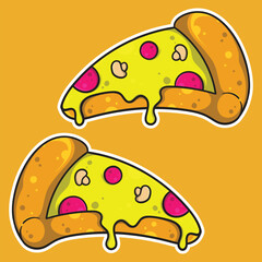 Cheesy Cartoon Pizza Slice Vector Set