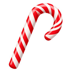 Fototapeta premium Flat Candy Cane with Red and White Stripes and Curved Hook, Minimal Holiday Icon Style, Transparent Background PNG