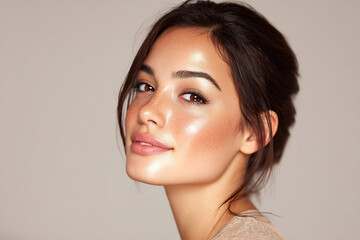 Fototapeta premium Model face glowing highlight across cheekbones