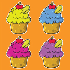 Cute Colorful Cupcake Vector Set