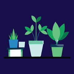 Group of Five Indoor Plants Vector Illustration for Office Decor