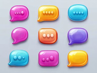 Diverse 3D Speech Bubble Icons Set with Rounded Edges for Communication