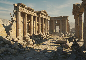 Ancient ruins showcasing Classical architecture with weathered columns and stone debris