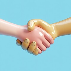 Cartoonish 3D handshake conveys business deals and partnerships in global market