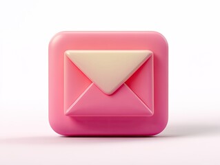 Cartoonish 3D email icon on a pink square for application UI design