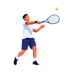 A male tennis player in motion, preparing to hit a ball with a forehand stroke, wearing sportswear and focused on the game.