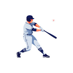 Vector illustration of a baseball player mid-swing, powerfully hitting the ball. This dynamic artwork shows a batter in full uniform, capturing the action of the game. Isolated on white.