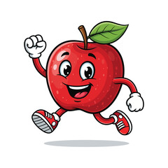 Joyful Cartoon Apple Running with Excitement illustration