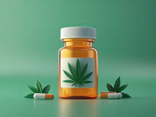 Minimalist 3D Icon of Medical Marijuana Bottle for Pharmaceutical Use