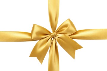 Elegant golden satin ribbon tied in a classic bow on a clean white background