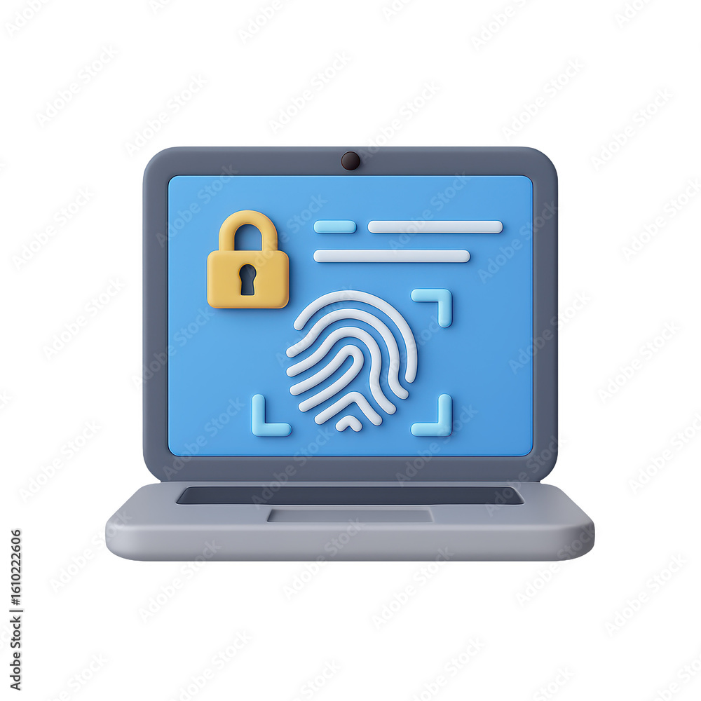 Poster fingerprint and lock symbolize security and authentication to protect digital identity and data acce