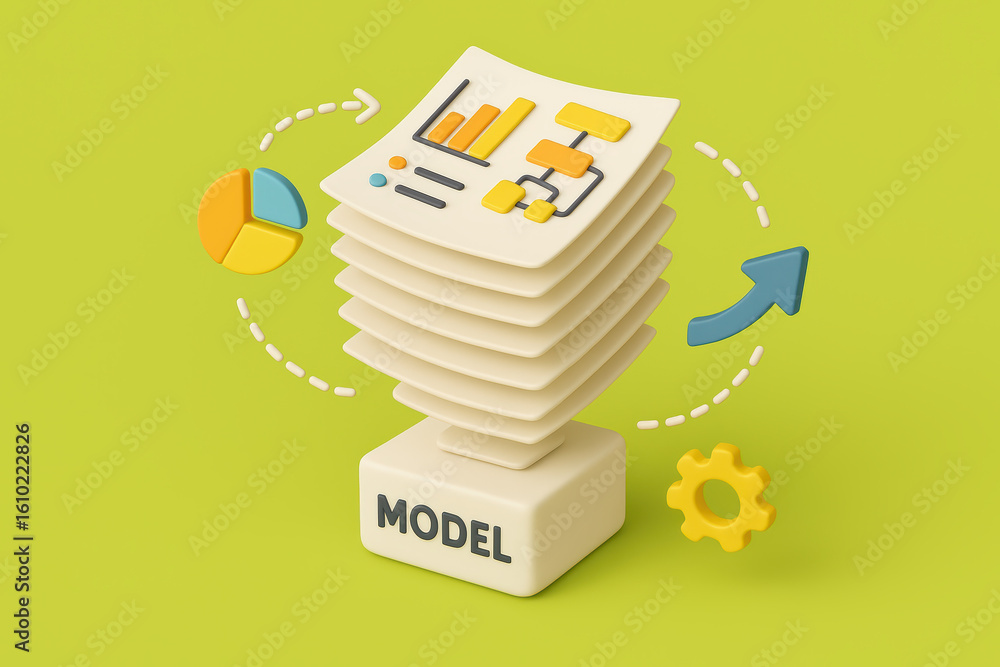 Poster model business metrics growth and workflow drive strategic process success with clear visual represe