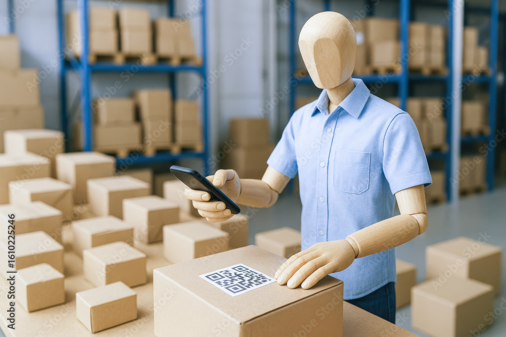 Poster qr code and parcel organization enhance efficient scanning and inventory management in warehouse ope
