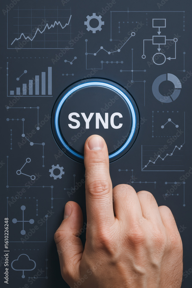 Poster sync button triggers process and data connection for advanced technology system information